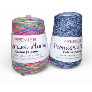 (2) Cones Premier Home Yarn 14 Oz 700 Yds Rainbow Denim Splash Cotton/Polyester